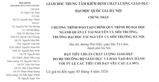 Kiểm định chất lượng chương trình đào tạo  Ngành Quản lý tài nguyên và môi trường